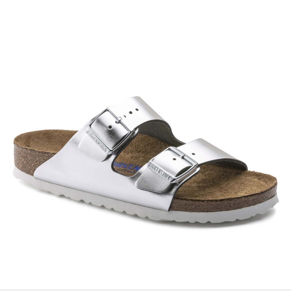 Birkenstock Arizona Metallic Silver Two-Strap Sandal